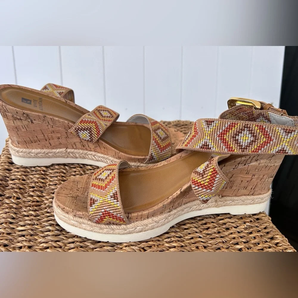 White Mountain‎ Women’s Pearle Cork Espadrille Wedge Size 8.5M